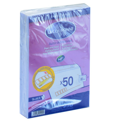 Enveloppe blanche C6 114 x 162 mm précasées 80g La Couronne - Paquet de 50 - Enveloppes blanches-1