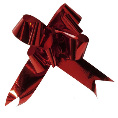 Noeud à tirer rouge effet miroir ø 12,5cm L 31mm - boîte de 100 - Étoiles adhésives, Noeuds à tirer