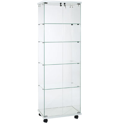 Vitrine colonne en verre trempé - Verre transparent / Décor blanc - L 60 x P 40 x H 180 cm - Vitrines tablettes fixes