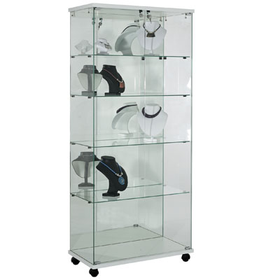 Vitrine colonne en verre trempé avec fond miroir - Verre transparent - L 80 x P 40 x H 180 cm - Vitrines tablettes fixes