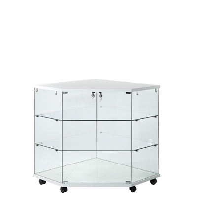 Comptoir vitrine d'angle en verre trempé - Verre transparent - L 82 x P 82 x H 90 cm - Vitrines tablettes fixes