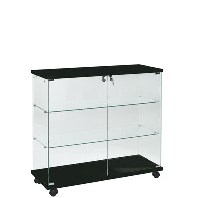 Vitrine colonne en verre trempé - Verre transparent / Décor noir - L 80 x P 40 x H 180 cm - Vitrines tablettes fixes