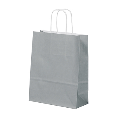 Sac kraft gris à poignées torsadées 24+12x31cm 90g/m² (x50) - Sacs kraft couleur poignées torsadées