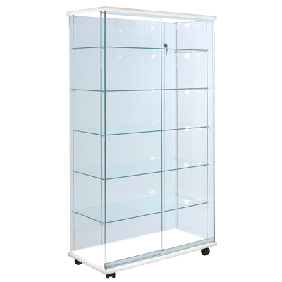 Vitrine verre trempé - Décor Blanc - L 100 x P 46 x H 180 cm - Vitrines bois tablettes réglables