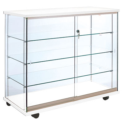 Vitrine comptoir verre trempé - Décor Blanc - L 100 x P 46 x H 95 cm - Vitrines bois tablettes réglables