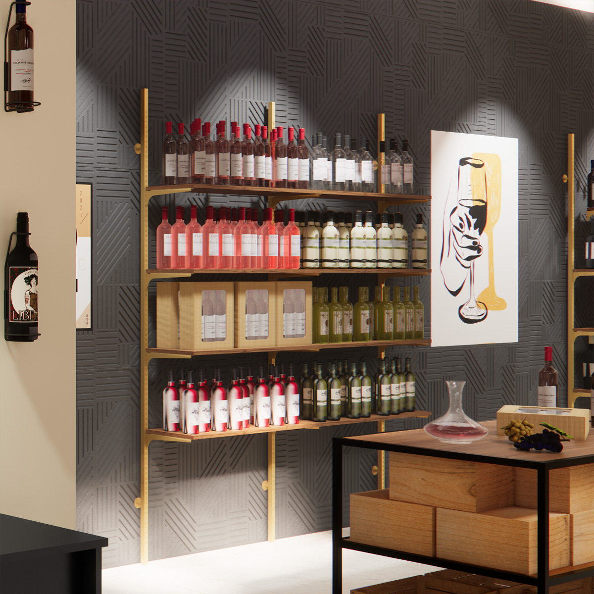 Montant déporté 36,5 cm - Or - H 240 cm - Ligne Square 25 or-3