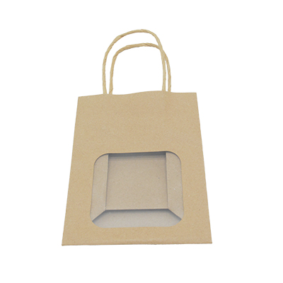 Sac kraft avec fenêtre et poignées torsadées, brun, 11 + 6 x 14 cm, paquet de 20 - Sacs kraft à fenêtre-3