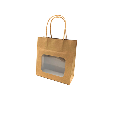 Sac kraft avec fenêtre et poignées torsadées, brun, 17,5 + 7,5 x 18,5 cm, paquet de 20 - Sacs kraft à fenêtre