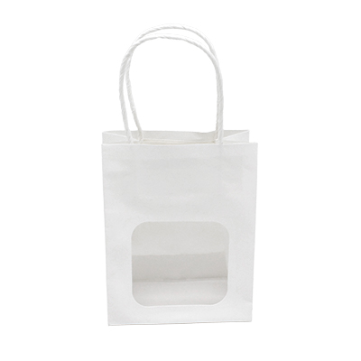 Sac kraft avec fenêtre et poignées torsadées, blanc, 11 + 6 x 14 cm, paquet de 20 - Sacs kraft à fenêtre-2