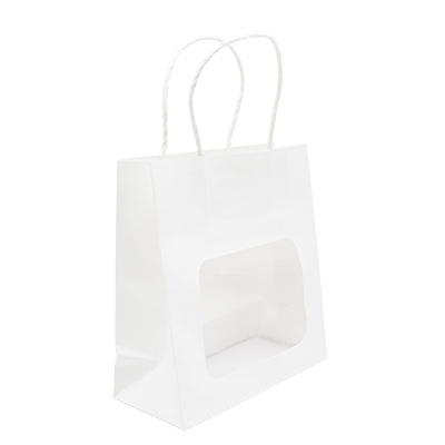 Sac kraft avec fenêtre et poignées torsadées, blanc, 17,5 + 7,5 x 18,5 cm, paquet de 20 - Sacs kraft à fenêtre-3