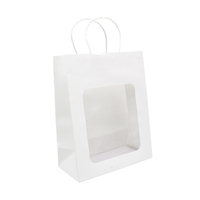 Sac kraft avec fenêtre et poignées torsadées, blanc, 21,5 + 10,5 x 27,5 cm, paquet de 20 - Sacs kraft à fenêtre-2