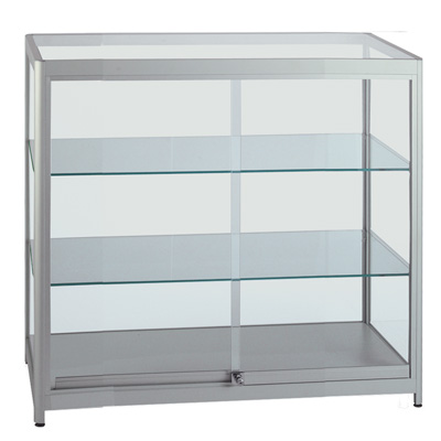 Vitrine comptoir verre trempé L 90 x P 50 x H 94 cm  - Vitrines alu tablettes réglables
