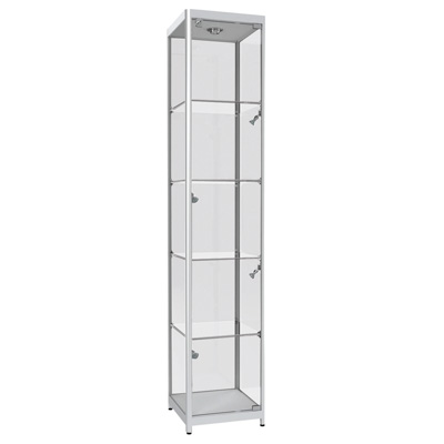 Vitrine verre trempé avec éclairage - Gris alu - L 40 x P 40 x H 198 cm - Vitrines alu tablettes réglables