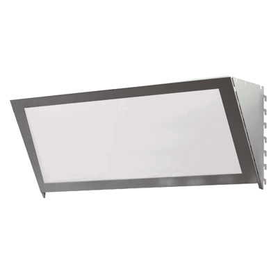 Bandeau d'en-tête incliné + plexi accroches pas de 25 mm - Ligne Store gris métallisé pas de 25 mm