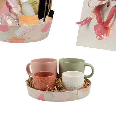 Corbeille carton ronde Beauté ø 20,5 x 3 cm beige clair / terracotta, paquet de 10 - Corbeilles carton-5