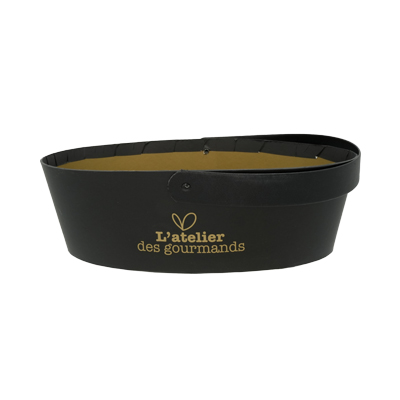 Corbeille carton ovale 1 anse Épicerie fine 26 x 19,3 x 8 cm noir / brun, paquet de 6 - Corbeilles carton-1
