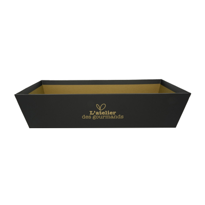 Corbeille carton rectangleÉpicerie fine 33 x 20 x 7,5 cm brun / noir, paquet de 10 - Corbeilles carton
