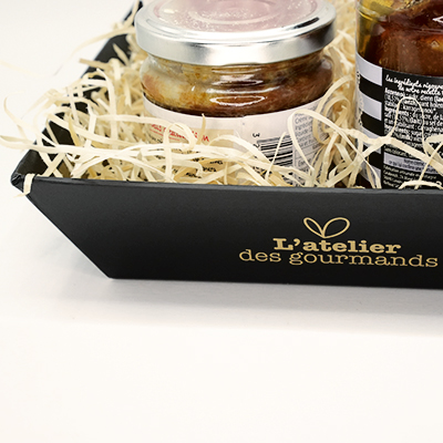 Corbeille carton rectangleÉpicerie fine 33 x 20 x 7,5 cm brun / noir, paquet de 10 - Corbeilles carton-2