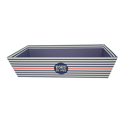 Corbeille carton rectangle Mer 33 x 20 x 7,5 cm bleu marine / blanc, paquet de 10 - Corbeilles carton