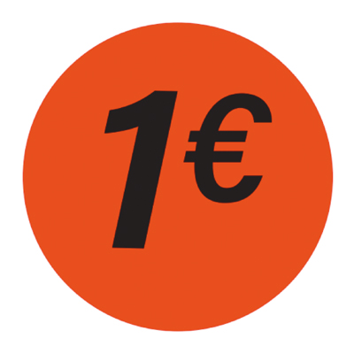 Pastille adhésive '1€' rond ø 36 mm, Orange fluo - Sticker promo - Lot de 500 - Étiquettes adhésives Soldes