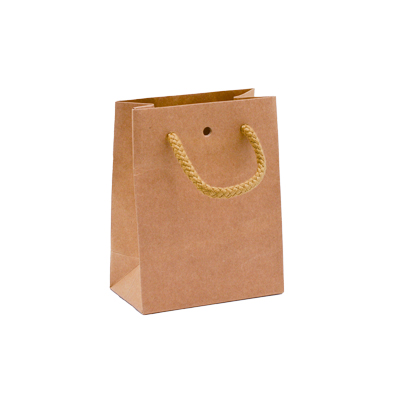 Sacs kraft luxe bruns poignées cordelette 11,4+6,4x14,6 cm 170g/m² – Paquet de 20 - Sacs kraft luxe