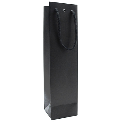 Sac bouteille noir mat pelliculé poignées cordelette - 1 bouteille - Paquet de 20 - Sacs pour bouteilles de vin