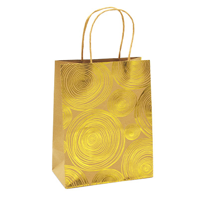 Sac kraft à spirales or 2 faces 18 + 10 x 23 cm - Paquet de 20 - Sacs kraft à motifs