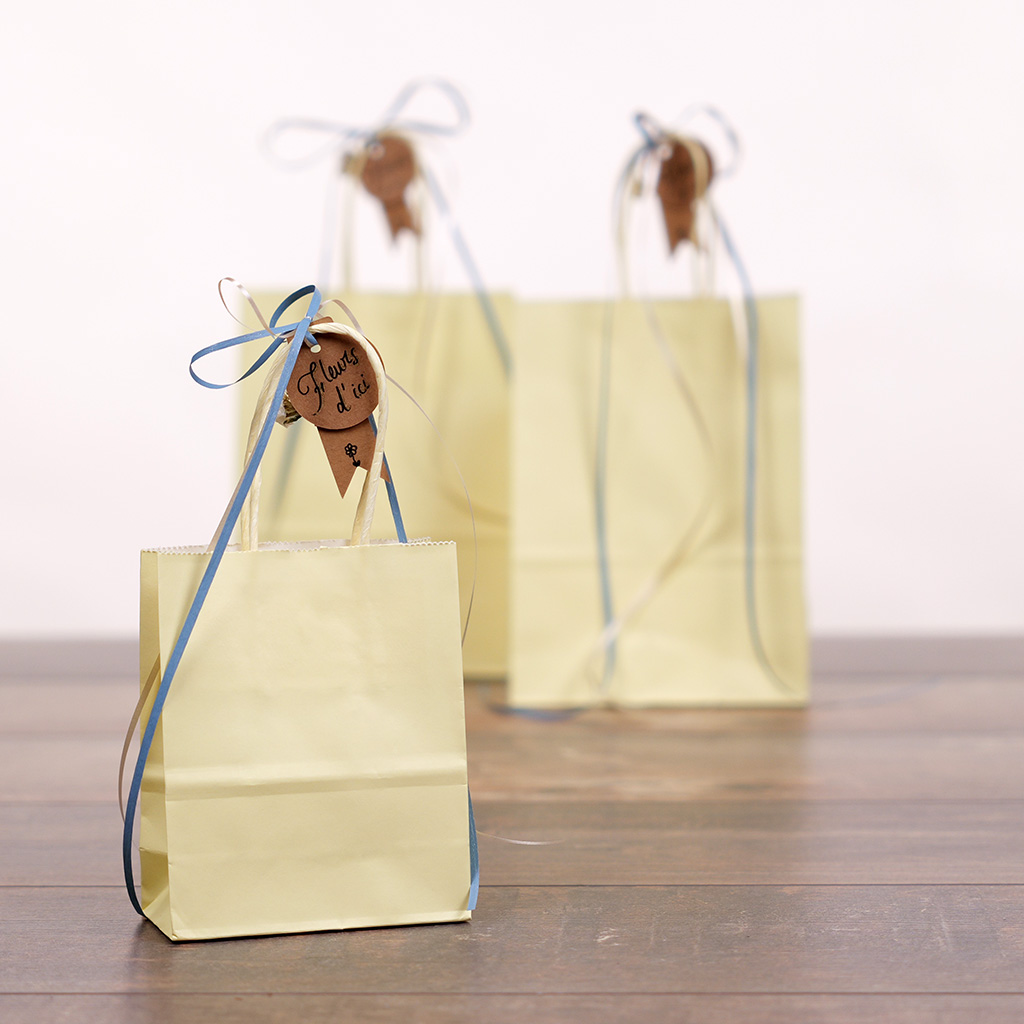 Sac kraft jaune pastel à poignées torsadées 12+6x15cm 120g/m² (x50) - Sacs kraft couleur poignées torsadées-3