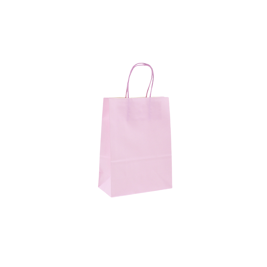 Sacs kraft rose pastel à poignées torsadées 16+8x22cm 120g/m² (x50) - Sacs kraft couleur poignées torsadées