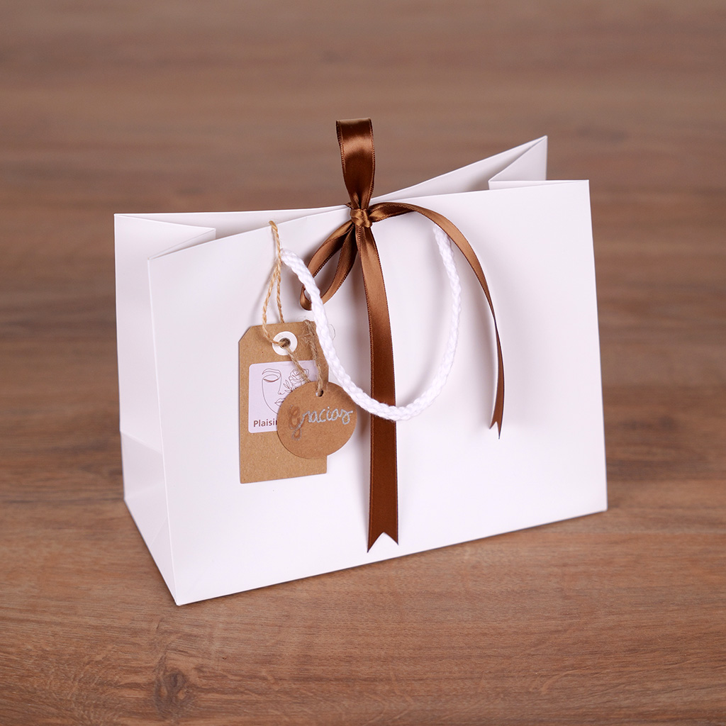 Sac pelliculé blanc mat poignées cordelières 23+10x18 cm - Sacs pelliculés poignées cordelette-2