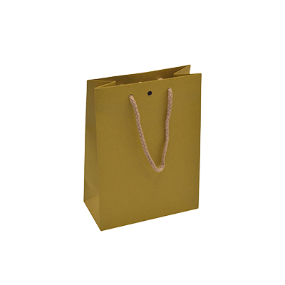 Sacs kraft Jaune moutarde avec poignées cordelières - 12+6 x15 cm - Sacs kraft luxe
