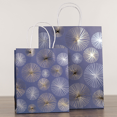 Sac cadeau kraft poignées torsadées bleu marine Feu d'artifice 18 + 10 x 22 cm - Paquet de 20 - Sacs kraft luxe-1