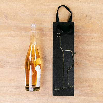 Sac 1 bouteille Noir/Or ruban satiné 9,5x9x38,5cm - Paquet de 20 - Sacs pour bouteilles de vin-1