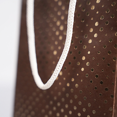 Sac bouteille kraft poignées ruban 9,5 x 9 x 38,5 cm marron / or - 1 bouteille – Paquet de 20 - Sacs pour bouteilles de vin-1