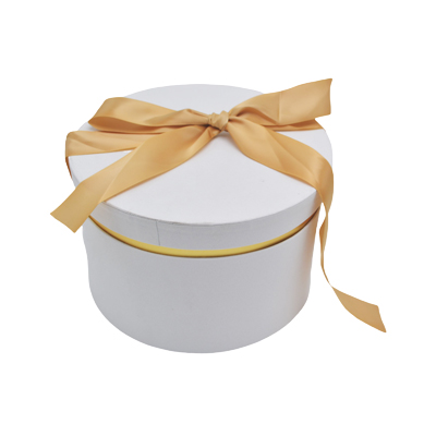 Boîte cadeau ronde blanche avec noeud ruban et liseré or en carton ø22,7x14 cm - Lot de 2 - Boites cloches