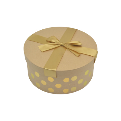 Boîte cadeau ronde carton avec noeud ruban à pois or ø25,3xH11,2 cm - Lot de 2 - Boites cloches