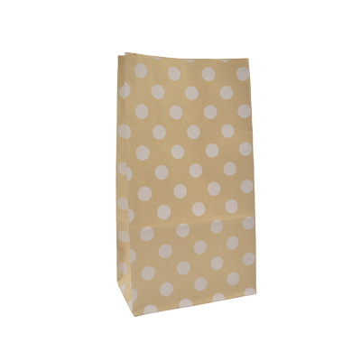 Sac SOS kraft brun à pois blancs 13+8x24cm 70g/m² – Paquet de 250 - Pochettes SOS kraft