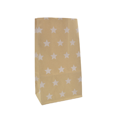 Sac SOS kraft brun à étoiles blanches 13+8x24cm 70g/m² – Paquet de 250 - Pochettes SOS kraft