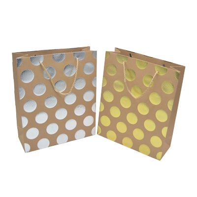 Sac kraft luxe pois embossés argent poignées cordelette 26 x 10 x 32 cm - Paquet de 20 - Sacs kraft luxe-1