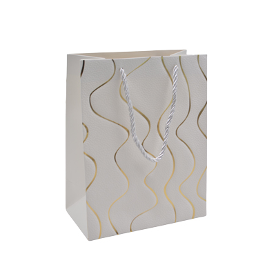 Sacs pelliculés blancs embossés vagues or poignées cordelette 12+7x15 cm 210g/m² – Paquet de 20 - Sacs pelliculés à motifs