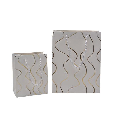 Sacs pelliculés blancs embossés vagues or poignées cordelette 12+7x15 cm 210g/m² – Paquet de 20 - Sacs pelliculés à motifs-1