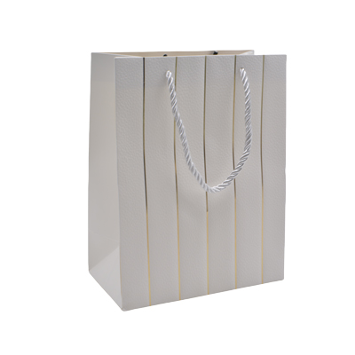 Sacs pelliculés blancs embossés lignes or poignées cordelette 18+10x23 cm 210g/m² – Paquet de 20 - Sacs pelliculés à motifs