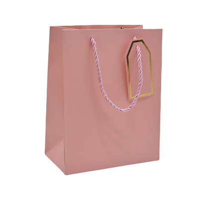 Sac pelliculé rose mat poignées cordelettes 26+12x32 cm 210g/m² – Paquet de 20 - Sacs pelliculés poignées cordelette