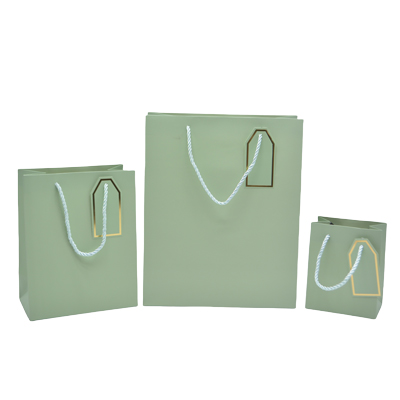 Sac pelliculé vert mat poignées cordelettes 26+12x32 cm 210g/m² – Paquet de 20 - Sacs pelliculés poignées cordelette-1