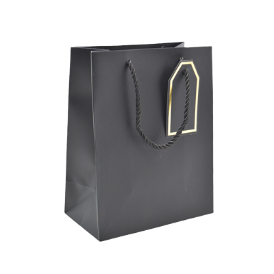 Sac pelliculé noir mat poignées cordelettes 18+10x23 cm 210g/m² – Paquet de 20 - Sacs pelliculés poignées cordelette