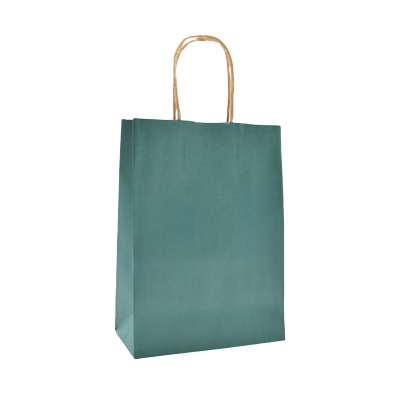 Sac kraft bleu canard poignées torsadées brunes 16x8x22cm – Paquet de 100 - Sacs kraft couleur poignées torsadées