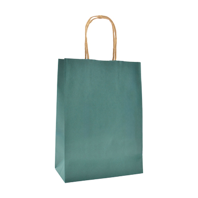 Sac kraft bleu canard poignées torsadées brunes 22x11x27cm – Paquet de 100 - Sacs kraft couleur poignées torsadées