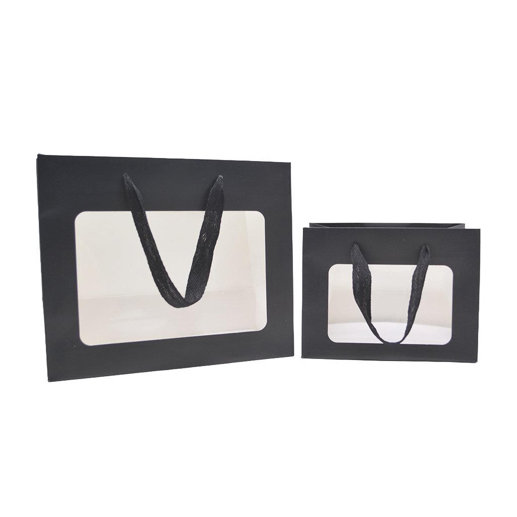 Sacs pelliculés noirs mat à fenêtre et poignées cotonnette – 18 x 11 x 13,5 cm - Paquet de 20 - Sacs pelliculés poignées cordelette-4