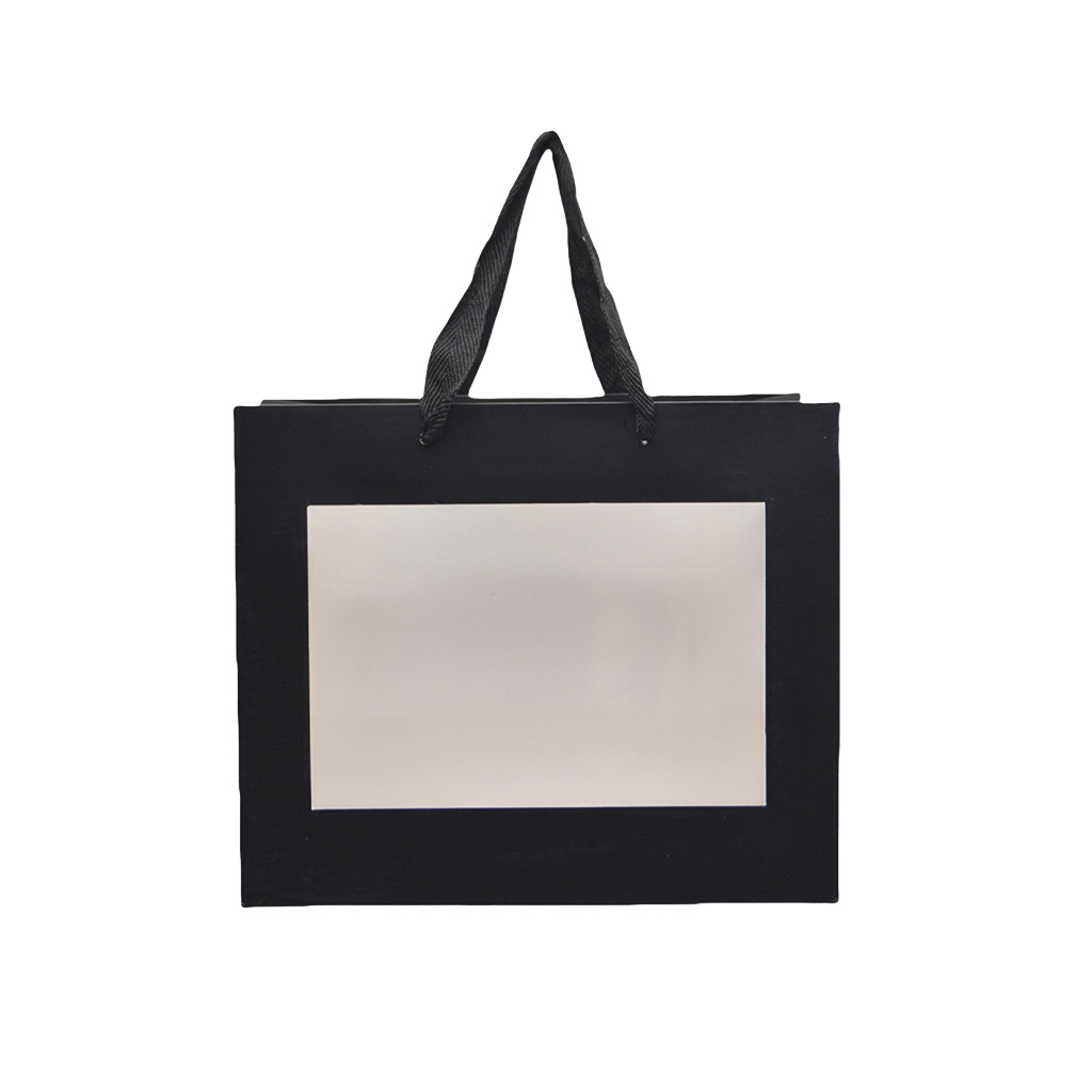 Sacs pelliculés noirs mat à fenêtre et poignées cotonnette – 18 x 11 x 13,5 cm - Paquet de 20 - Sacs pelliculés poignées cordelette-1