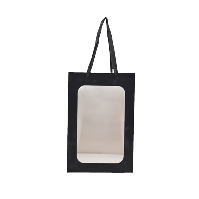 Sacs pelliculés noirs mats à fenêtre et poignées coton – 18 x 13 x 25 cm - Sacs pelliculés poignées cordelette